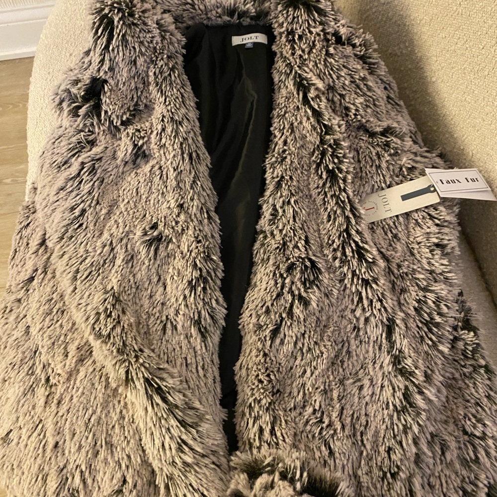 Jolt Gray Teddy Jacket with Fluffy Texture and Shawl Collar